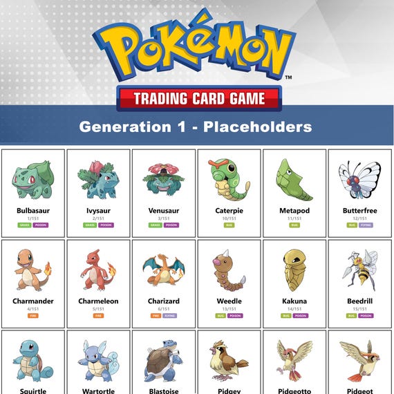 Printable Pokémon Placeholder Pages - Generation 1 Kanto 151 Pokemon +  Checklist (digital Download)