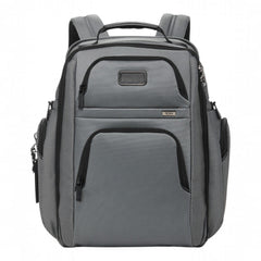 Lieblingstasche Tumi Alpha Brief Pack in grey ballistic nylon with multiple zippered compartments and top handle.