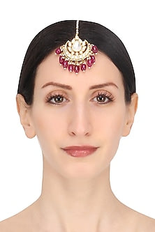 Gold Plated Pink Stone Maang Tikka