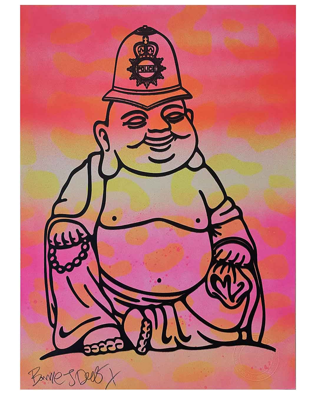 Sunset Karma Cop Print by Barrie J Davies, unframed Silkscreen print on paper (hand finished) edition of 1/1, A4 size 21 cm x 29.7 cm.